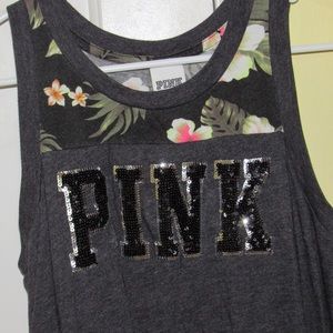 PINK Floral and Sequins Tank Top